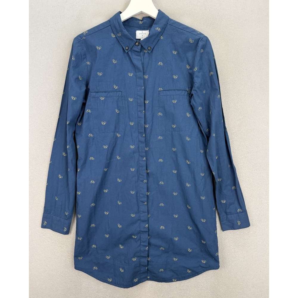 Alternative Apparel Women's Sz M Bicycle Prints Button Front Tunic Shirt Dress
